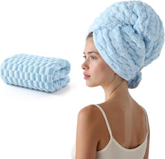 REDKISS Blue Microfiber Hair Towels - Extra Large Hair Towel Wrap for Women, 24x42 inch Hair Towels with Elastic Strap, Super Soft Hair Drying Towels for Long, Thick, Curly Anti Frizz Turbans