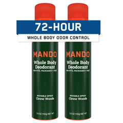 Mando Whole Body Deodorant For Men - Invisible Spray Deodorant - 72 Hour Odor Control - Low Irritation Formula - Aluminum Free, Benzene Free - 3.6 ounce Cans (Pack of 2) - Cabin Retreat