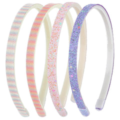 Glitter Headband, 4pcs Plastic Sparkly Cute Non Slip Chunky Hairbands, Thick Bling Confetti Rainbow Hair Bands with Teeth, Little Girls Colorful Hair Accessories