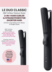 L'ANGE HAIR Le Duo Standard 360° Airflow Styler | 2-in-1 Curling Wand & Titanium Flat Iron Hair Straightener | Professional Hair Curler with Cooling Air Vents | Dual Voltage & Adjustable Temp (Blush)