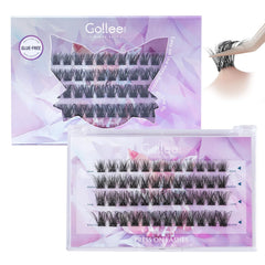 Gollee Self Adhesive Eyelashes 10-16mm | No Glue Needed Pre-Glued Lash Clusters | 48 Clusters Wispy Natural Look | Reusable Beginner Friendly No Residue