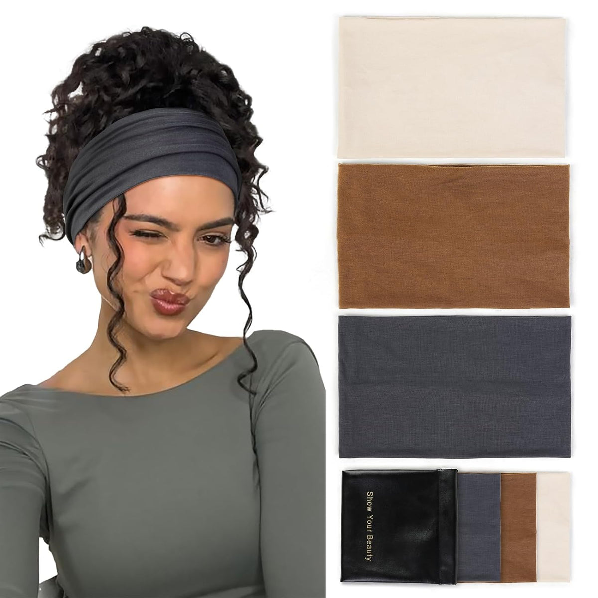 Huachi Wide Headbands: Boho Elastic Non-Slip Thick Stretchy Headbands for Women's Workout, Running, and Active Wear
