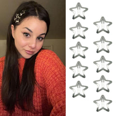 12 PCS 1.61" Star Hair Clips Snap Hair Barrettes Non Slip Star Hair Accessories Women 2000s Y2K Silver Metal Hair Clips