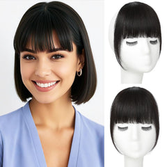 Clip in Bangs 100% Real Human Hair, Wispy Bangs Hair Clip, Fake Bang Fringe with Temples Hairpieces for Women Daily Wear (Natural Black, Wispy Bangs)