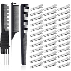 50Pcs Metal Hair Styling Clips, IKOCO No Crease Double Prong Hair Clips with 3 Parting Comb for Styling and Coloring
