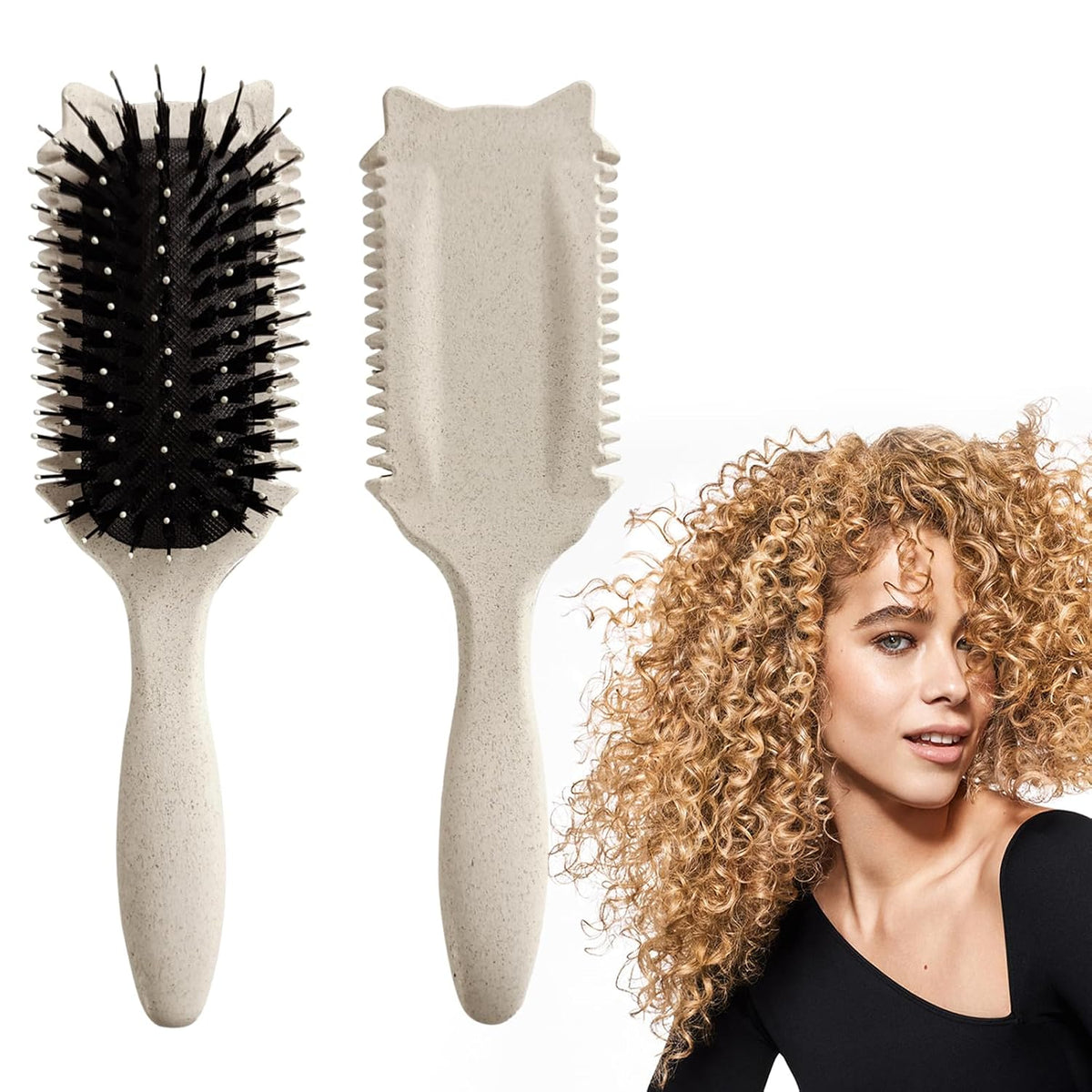 Curly hair brush defining: Curl comb for Curls Waves Coils Define Volumize Detangle Women Curls Reduce Hair Pulling Frizz Cat ears styling Green