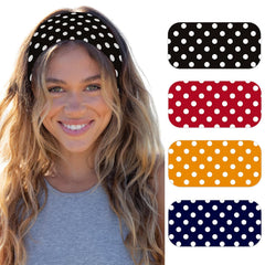 Womens Polka Dot Headband - 4PCS Head Bands for Women's Hair Stretchy Non Slip Wraps Fashion Soft Wide Headbands Yoga Workout Hair Accessories