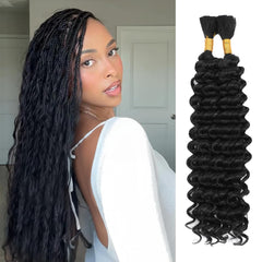 Human Braiding Hair Mix Synthetic Boho Hair for Braiding, 20 Inch Deep Wave Bulk for Boho Braids 2 Pcs Curly Bohemian Wet and Wavy Braiding Hair(1B, 20 Inch)
