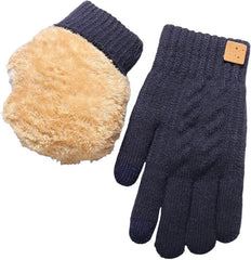 Fleece Lined Fashion Warm Black Cable Knitted Winter Touch Screen Gloves