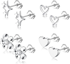 THUNARAZ Hypoallergenic Stud Earrings for Women Sterling Silver Post Earrings for Sensitive Ears Dainty Simple Flower Star Heart Stud Earrings for Women Pierced Earrings Jewelry Gifts