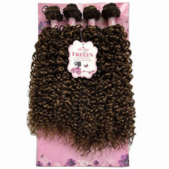 FRELYN Kinky Curly Hair Bundles Synthetic Hair Weave Bundles 18 18 20 20 Inches 4 Pieces/Pack Black Color Quick Weave Sew in Extension Very Soft
