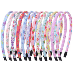 Headbands for Girls 12Pcs Thin Head Bands for Kids Children Hairbands for Toddler Floral Cloth Fabric Covered Headband Birthday Party Favors