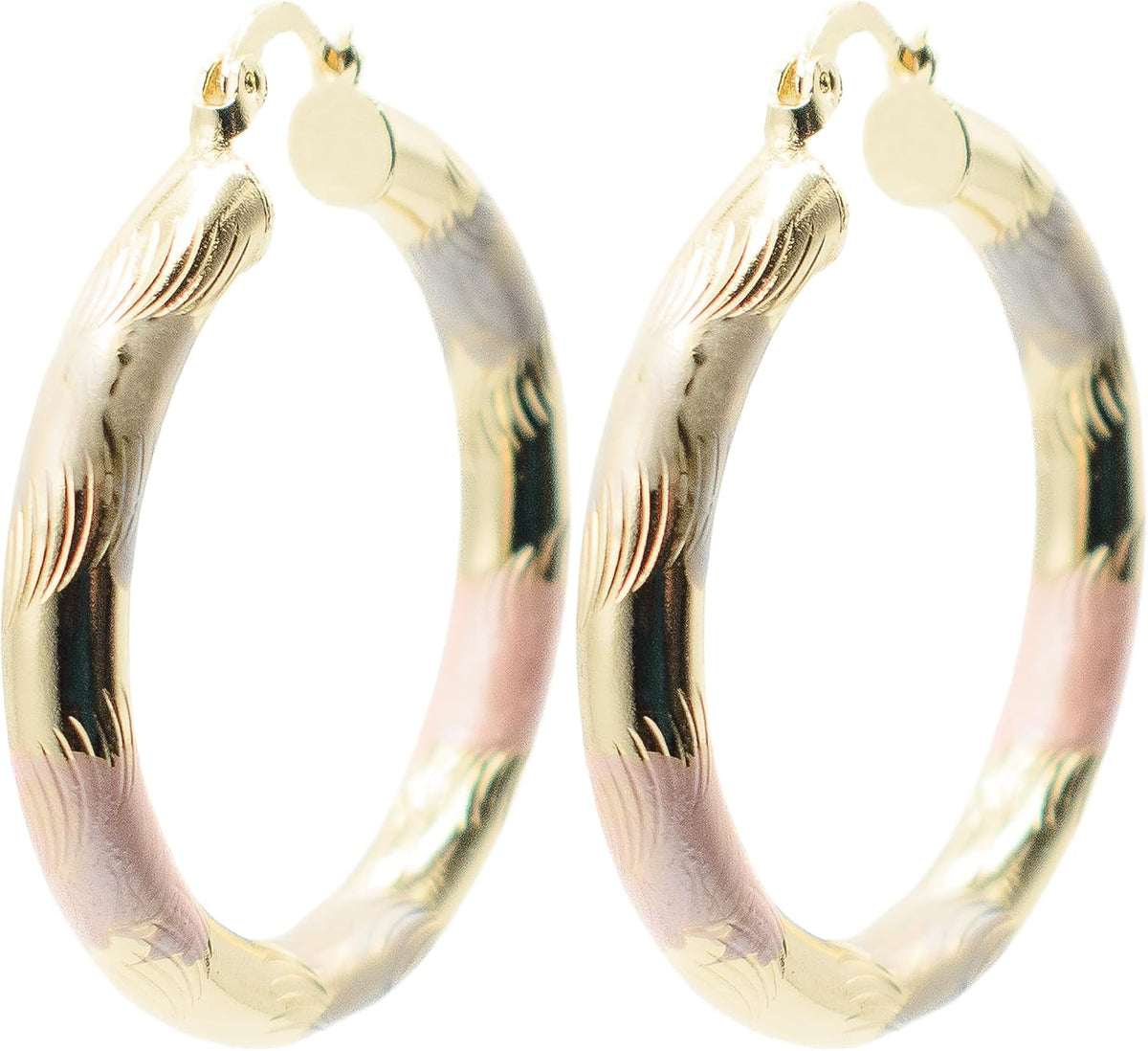 Mixed Metal Tri Tone Rose Gold, Silver & Yellow Gold Hoop Earrings, 18k Gold Filled Plating