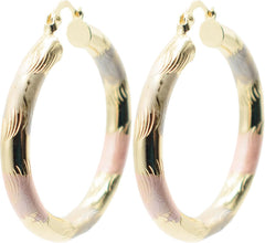 Mixed Metal Tri Tone Rose Gold, Silver & Yellow Gold Hoop Earrings, 18k Gold Filled Plating
