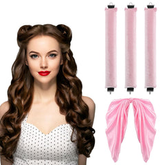 3 Pack No Heat Curling Rod with 1 Scarf, Velvet Hair Curlers to Sleep in Overnight Curls with Hook Blowout Rods Headband with Silk Scarf Curl Styling Kit for Long Medium Hair