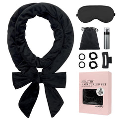 ZILAMPU No Heat Curling Rod Headband, Overnight Velour Hair Curls Roller Wrap for Women with Long Hair - Black