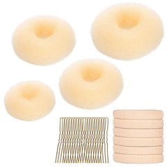 YaFex Hair Bun Maker Kit, Donut Bun Maker 4 Pieces (Large, Medium and Small), 6 Pieces Elastic Hair Ties, 20 Pieces Hair Bobby Pins, Brown