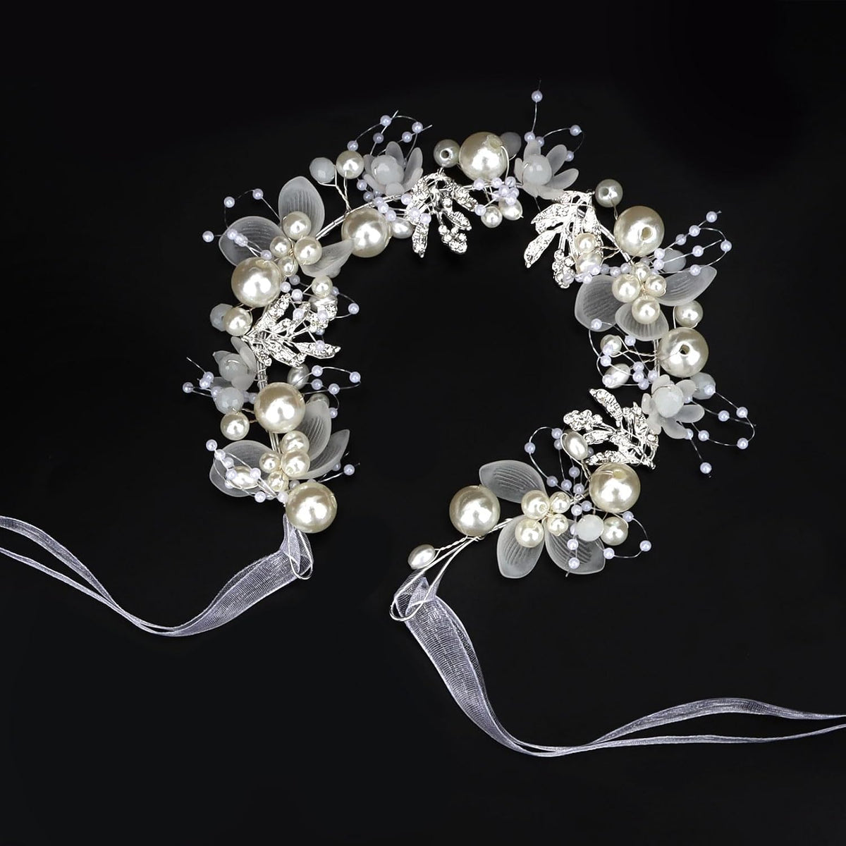 Semato Flower Girl Headpiece for First Communion Headpiece Princess Tiara Crown with Rhinestone and Pearl Headband Floral Wedding Prom for Girls and Women