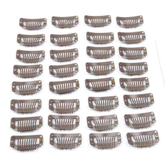 20pcs Metal Snap Clips for Hair Extensions DIY Clip in on Hair Extension Wigs 9 Teeth 32mm 1.2g/pc Black Brown Beige Color (Light Brown)