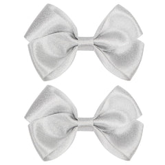 Tiny 3 Inch Glitter Hair Bows Clips - Lined Boutique Alligator Hairpin for Baby Girls, Toddlers, and Little Teens - Kids Barrettes Set of 2 Small Stylish (Gold)