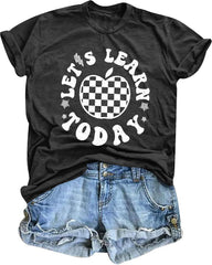 ASTANFY Let's Learn Today Teacher Shirts Women Back to School Teacher Life T-Shirt Teacher Gift Casual Graphic Tees