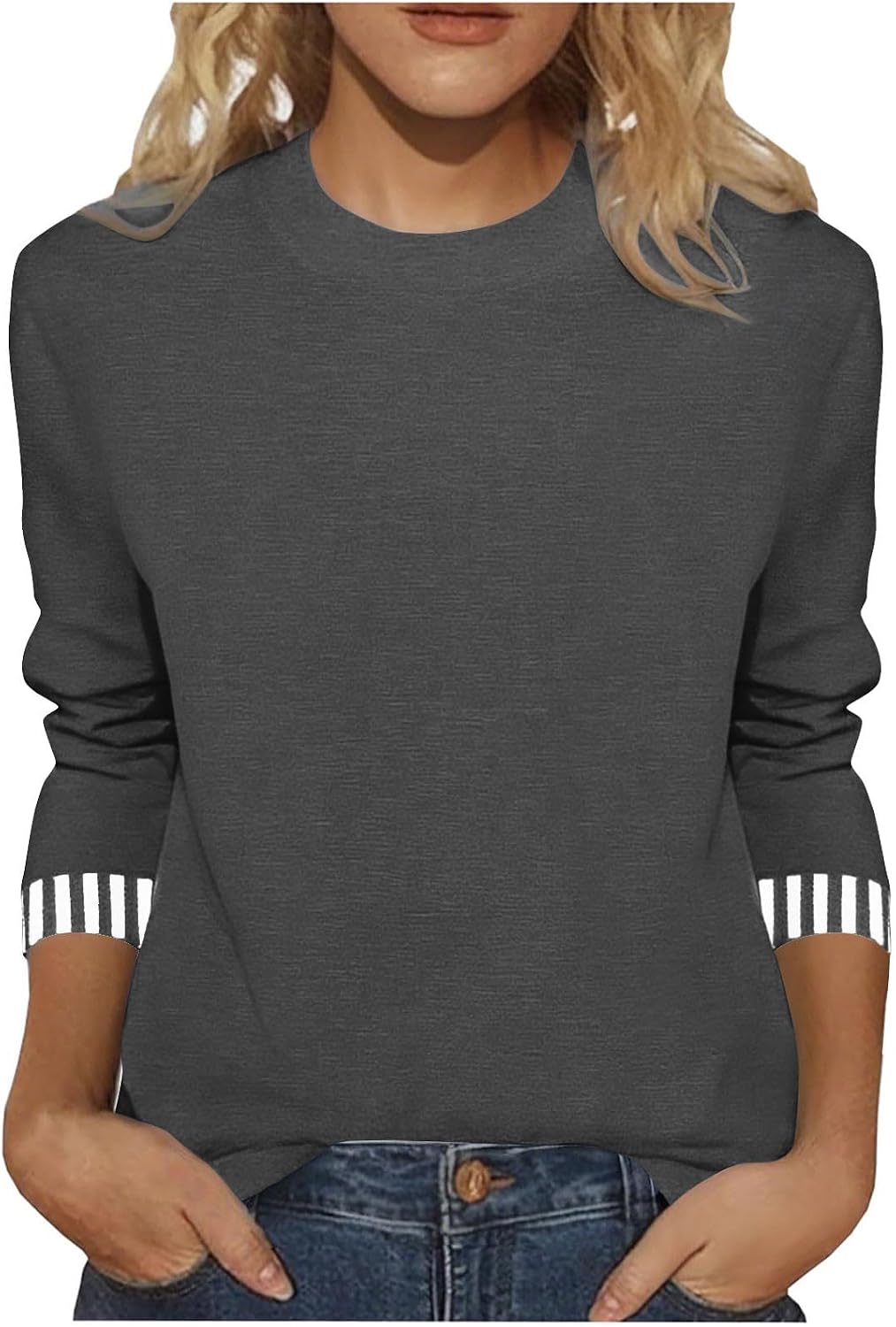 3/4 Length Sleeves Tops for Women Classic Crewneck Tunic Top Loose Comfy T-Shirts Blouse Dressy Casual Shirts