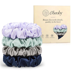 4 Pack Mulberry Silk Scrunchies, Brown Silk Hair Ties for Hair Sleep No Damag Satin Scrunchies Stocking Stuffers Gifts for Women Girl