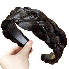 Headband 4 Strands Synthetic Hair Plaited Headband Braid Braided With Teeth Hair Band Beauty accessory Stretch Braid Headbands Hairpiece for Women (Black)