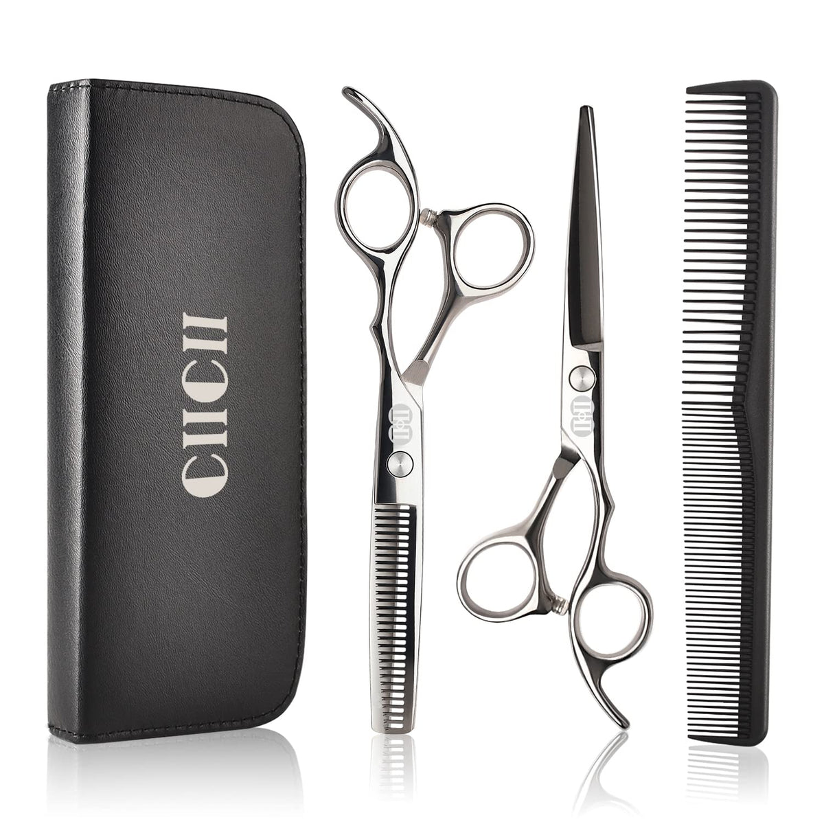 CIICII Hair Cutting Scissors Shears Kit, Professional Hairdressing Scissors Set (Hair Beard Trimming Shaping Grooming Thinning Shears) for Men Women Hairdresser Home Salon Barber Haircut Kit (Black)