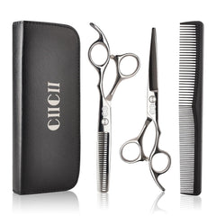 CIICII Hair Cutting Scissors Shears Kit, Professional Hairdressing Scissors Set (Hair Beard Trimming Shaping Grooming Thinning Shears) for Men Women Hairdresser Home Salon Barber Haircut Kit (Black)