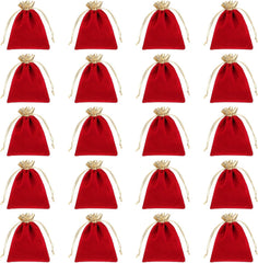 HARFINGTON 20pcs Flocked Cloth Drawstring Bag 3.1 x 3.9 Inch Jewelry Flocked Pouches Gift Bags for Wedding Party Favor Candy Jewelry Packaging Organizing Storage, Gold Red