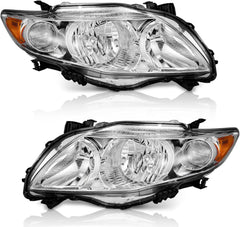 WEELMOTO Headlights for 2009-2010 Toyota Corolla, Headlamp Replacement compatible with 09 10 Toyota Corolla Chrome Housing Clear Lens Amber Reflector