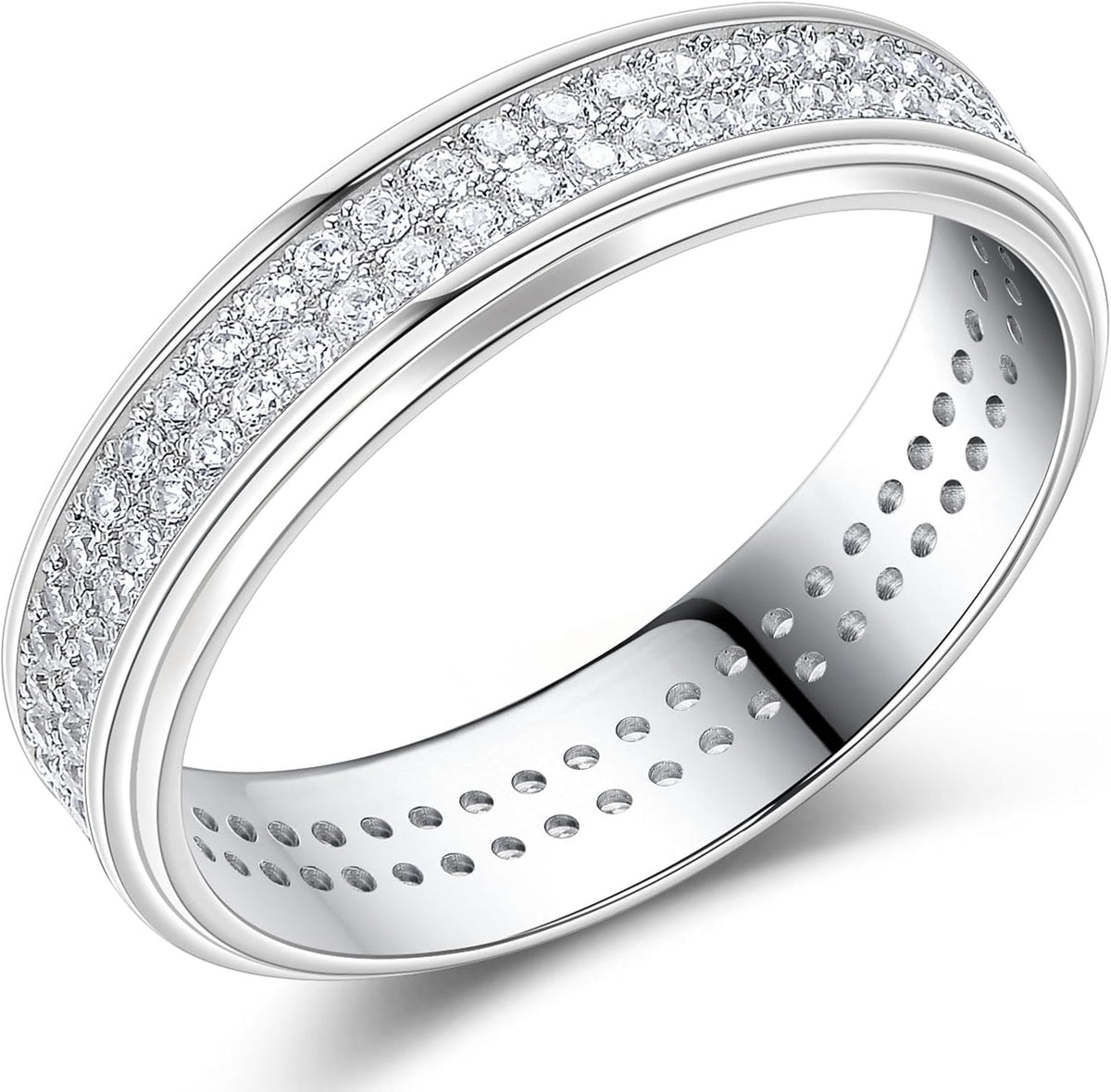 925 Sterling Silver Wedding Rings For Men Round Cut 4 Rows Of Grade 5A Cubic Zirconia Wedding Band Promise Rings For Him Size 7-14