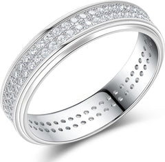 925 Sterling Silver Wedding Rings For Men Round Cut 4 Rows Of Grade 5A Cubic Zirconia Wedding Band Promise Rings For Him Size 7-14