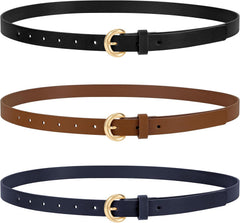 WERFORU 3 Pack Women Skinny Belt Thin Waist Belt for Women Leather Belt with Gold Buckle for Jeans Pants Dress 0.74" Width