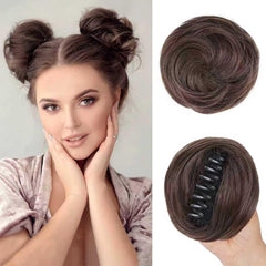 Space Buns Hair Piece 2 Pack Fake Bun Extension for Women Claw Clip Messy Bun Hair Pieces for Updos Natural Mini Bun Hairpieces Cosplay Priness Leia Buns (Cool Brown)