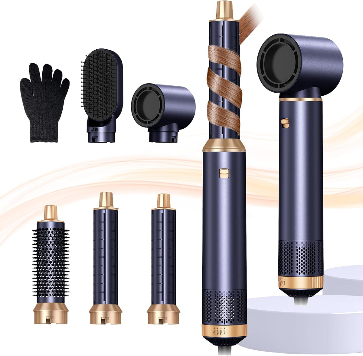 Blow Dryer Brush 5 in 1, Negative Ion Hair Dryer Brush Set Upgrade Hot Air Brush Air Styler Curling Wrap Air Curler, Curling Iron Hair Styling Tools As A Gift for Straight/Curl/Drying/Smoothing