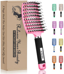 KTKUDY Detangling Brush Boar Bristles Hairbrush Make Hair Shiny & Healthier Curved and Vented Detangler Brush for Women Men Kids Wet & Dry Hair (Light green)