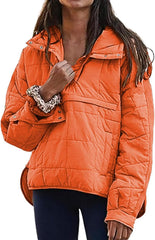 Kubbon Women's Quilted Pullover Puffer Jacket Oversized Long Sleeve Hooded Coats Winter Warm Lightweight Outwear with Pocket
