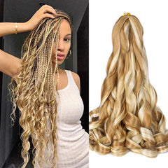 French Curly Braiding Hair 24Inch Loose Wavy 8 Packs #1B Black Bouncy Braiding Hair Extensions 75g/Pack Synthetic French Curl Crochet Hair Extensions（8packs,24Inch)