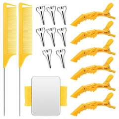 17 Piece Hair Tool Set - Sectioning Rings, Metal Combs, Clips and Magnetic Wrist Pin Holder for Braiding (Black)