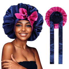 LADES Satin Bonnet for Sleeping, Hair Wrap Silk Bonnet for Sleeping Women Double Layer Large with Tie Band Night Cap Gifts