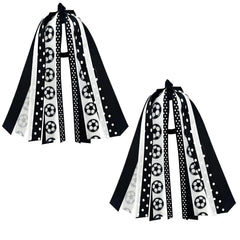 2PCS Soccer Ponytail Holders for Women Green Black Glitter Hair Ribbons Streamer Soccer Elastic Hair Ties Band Scrunchies Game Day Party Decor Back School Gift for Cheerleader Fans