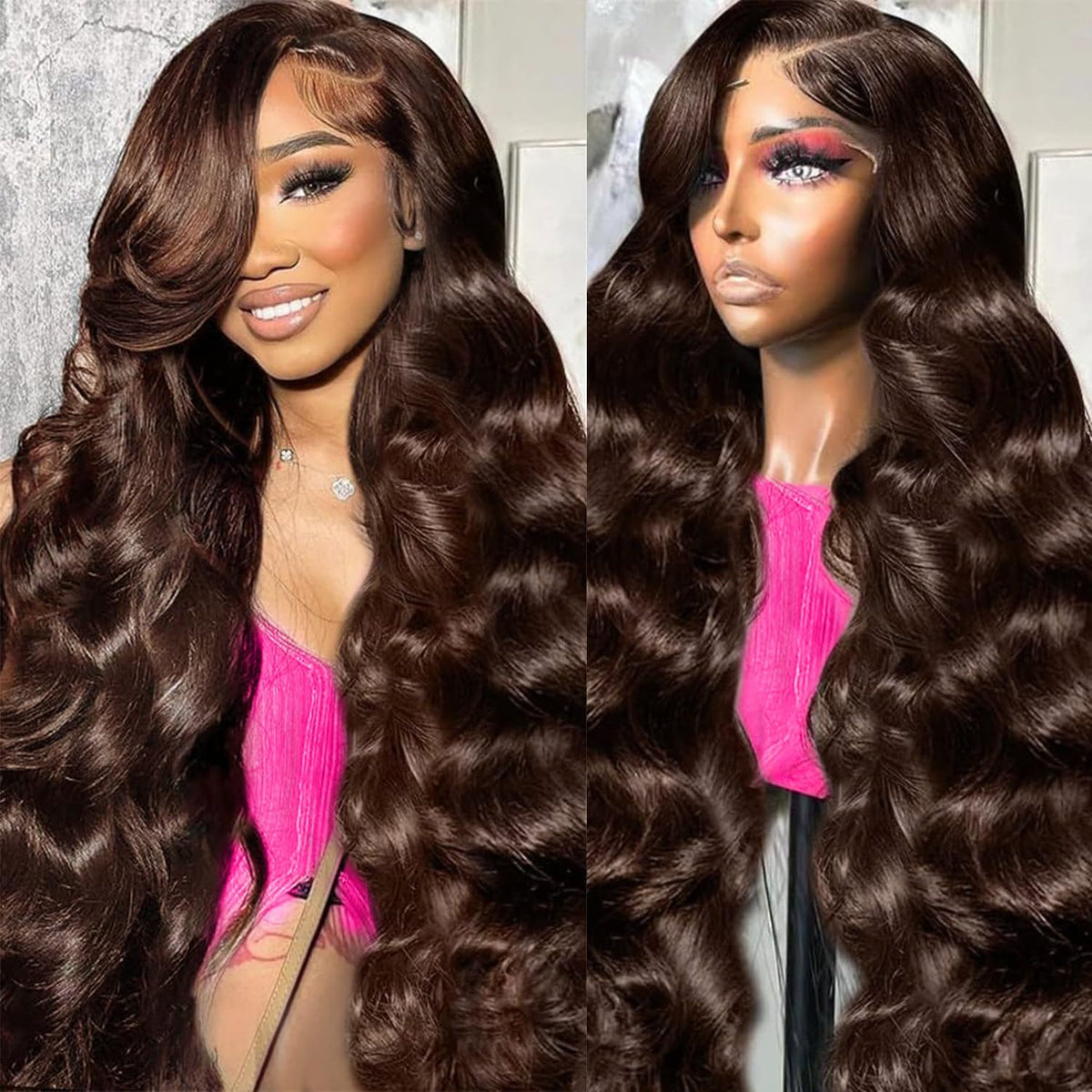 30 Inch Chocolate Brown Lace Front Wig Body Wave Brown Wig Human Hair Pre Plucked for Women 13x6 Brown Glueless Human Hair Wig