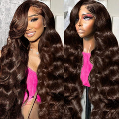 30 Inch Chocolate Brown Lace Front Wig Body Wave Brown Wig Human Hair Pre Plucked for Women 13x6 Brown Glueless Human Hair Wig