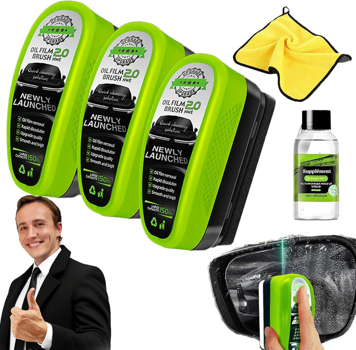 Carmoody Window Cleaner, Carmoody Car Window Cleaner For Accessories, 2.0 Powerful Oil Film Wipe For Car, For Windows Remove Dirt Improve Clarity And Visibility (3)