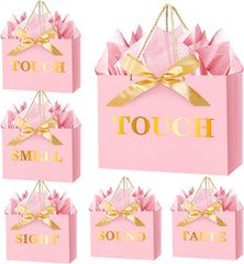 JWSCYSY 12.6" 5 Senses Gift Bags with Tissue Papers and Ribbons for Men, Women, Him Her Birthday, Anniversary, Wedding, Valentine's Day (Black Silver)