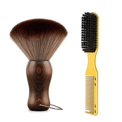Barber Neck Duster Brush Wood Handle with Hook for Hair Cutting… (Neck brush+Gold brush)