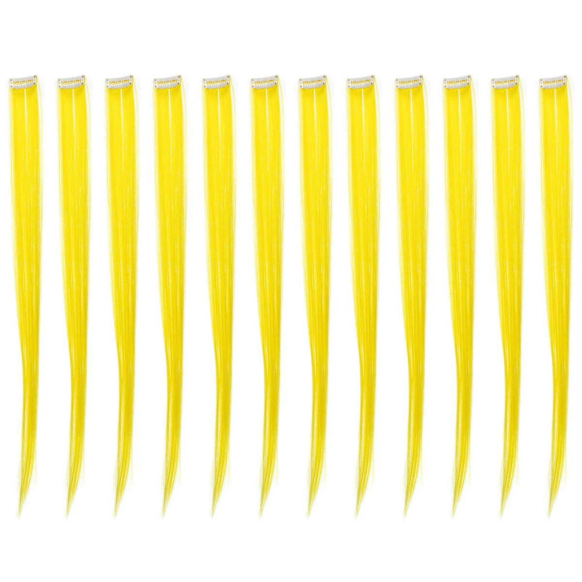 SWACC 12 Pcs Straight One Color Party Highlights Clip on in Hair Extensions Colored Hair Streak Synthetic Hairpieces (Platinum Blonde)