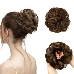 1PCS Messy Bun Hair Piece Messy Hair Bun Scrunchies for Women Wavy Curly Chignon Ponytail Hair Extensions Synthetic Thick Tousled Updo Bun (Dark Brown)